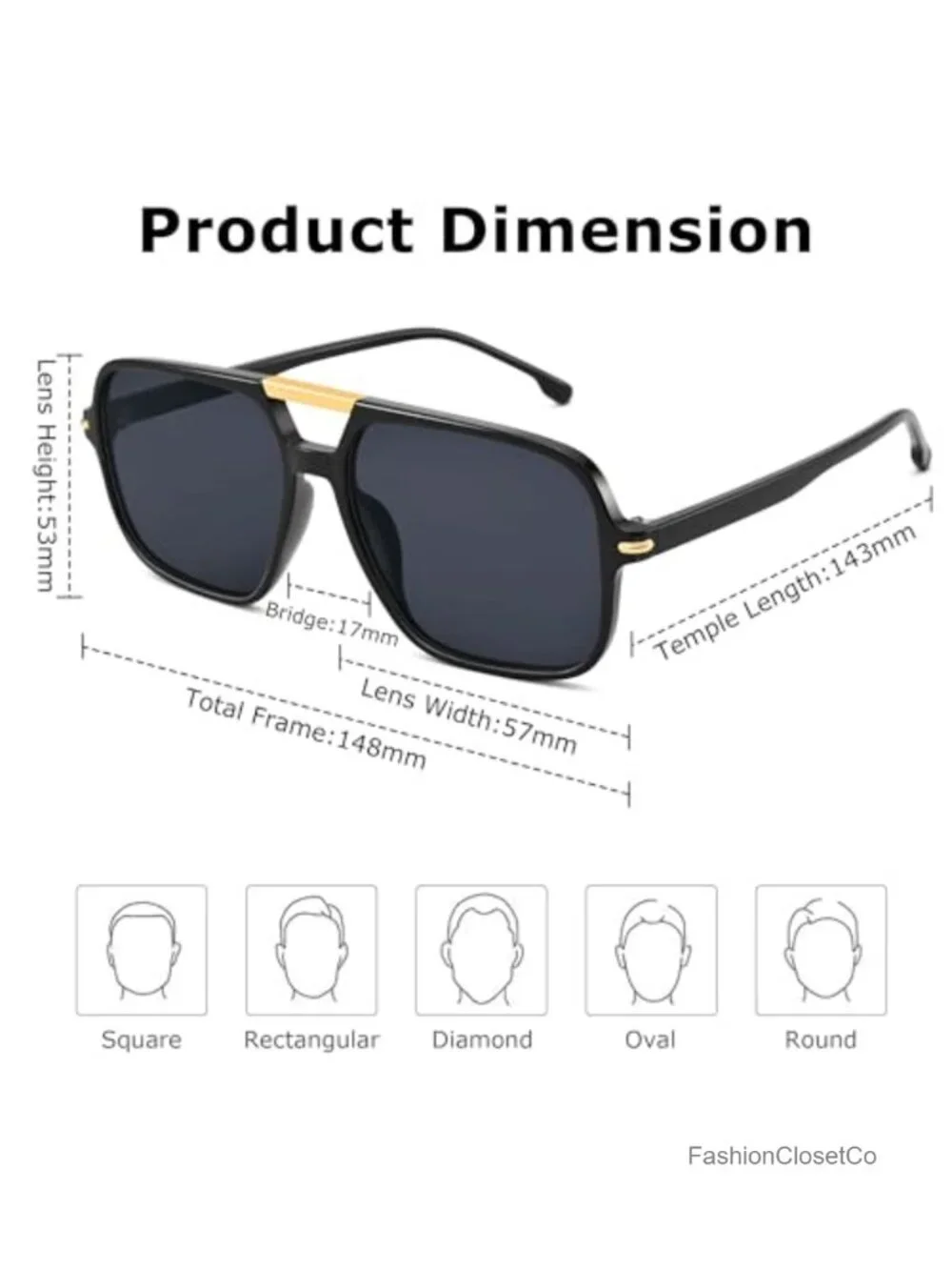 Oversized Retro Aviator Sunglasses UV400 Square Frame Unisex Lightweight